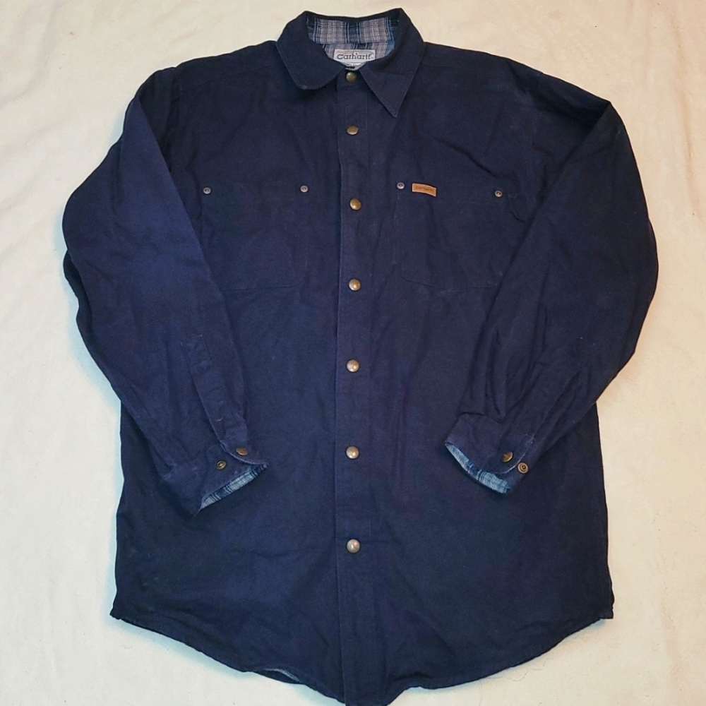 Carhartt shacket top blue flannel lined underneath